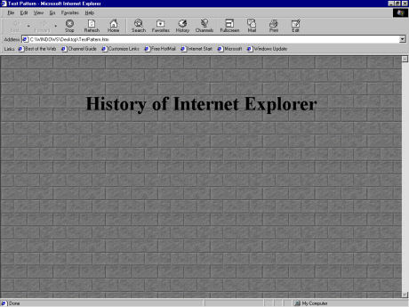 　Internet Explorer 3のツールバーはさらに洗練されたものになり、さらにカスタマイズ可能な背景が採用されている。アニメーション化された「Blue e」ロゴが新しいツールバーにおしゃれな趣を添えている。