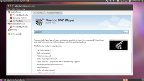 「購入」可能なソフトウェア

　今回のバージョンから、開発者たちがUbuntuソフトウェアセンターに有償ソフトウェアを追加できるようになった。現在のところ、標準で購入可能になっているものに24.95ドルのFluendo DVD Playerがあり、その支払いはUbuntuシングルサインオンサービスからLaunchpadに接続して行われるようになっている。