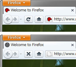 　上がFirefox 4、下がFirefox 3.6のもの。ロケーションバーを含むツールバーがそれぞれのタブの中に統合されており、タイトルもタイトルバーではなくタブに表示されるようになった。メニューバーも無くなっている。