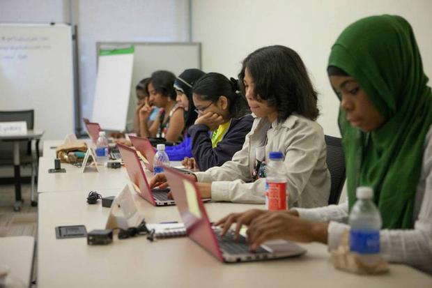 During the Summer Immersion Program, Girls Who Code participants coded and presented their games to Microsoft.