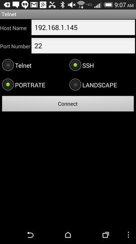 Verizonブランドの「HTC M8」で稼動する「Telnet/SSH Simple Client」。