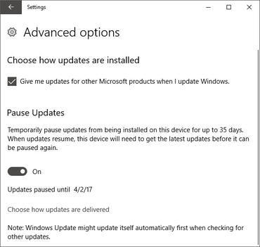 Windows Updateを最大5週間まで完全に停止し、作業に割り込まれるリスクを避けられるようになる