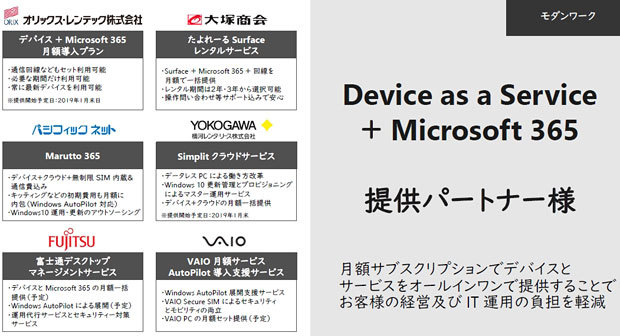 Windows 7のEOSに伴うパートナー各社の移行関連施策（日本マイクロソフト資料）