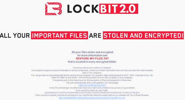 ランサムウェア「LockBit 2.0」の脅迫画面