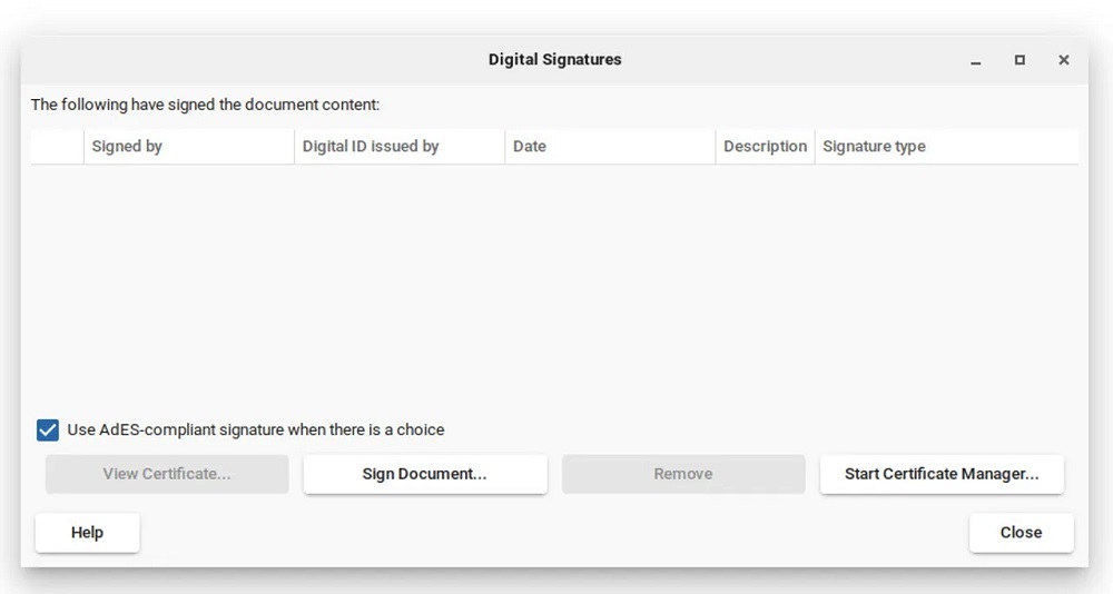 「Start Certificate Manager」（証明書マネージャを起動）ではなく、必ず「Sign Certificate」（ドキュメントに署名）をクリックしてほしい。提供：Jack Wallen/ZDNET