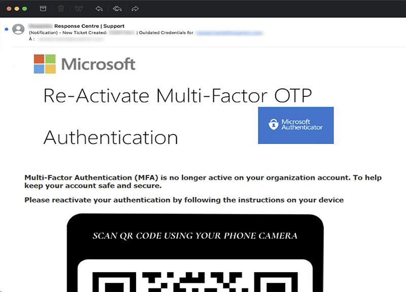 「Microsoft Authenticator」のMFAの再有効化をかたったQRフィッシングメール