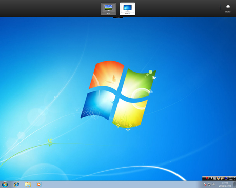 XenClientの画面。ゲストOSとしてWindows 7とWindows XPを同時に起動しており、簡単に切り替え可能だ※クリックで拡大画像を表示