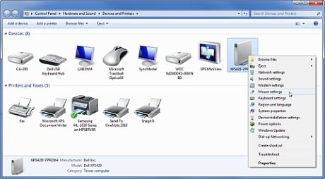 The Devices and Printers folder