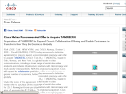Cisco Makes Recommended Offer to Acquire TANDBERG -＞ Cisco News