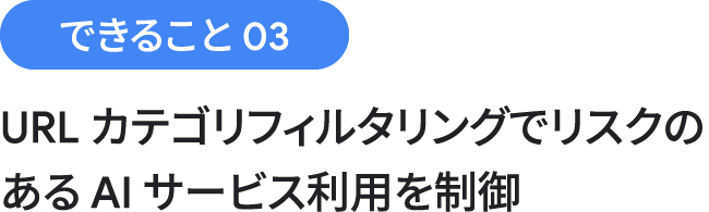 できること 03：URL カテゴリ フィルタリングでリスクのある AI サービス利用を制御