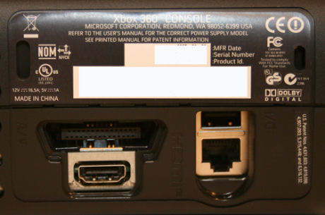　HDMIポート（左下）、AVポート（左上）、USBポート（右上）、イーサネット（右下）。