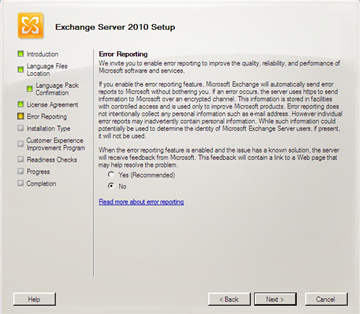 　Microsoftは米国時間4月15日、「Exchange Server 2010」のベータ版を公開した。今や世界の企業の65％がExchangeを導入しているという。

　この記事では、2009年後半に正式版公開が予定される同製品をみてみよう。

　こちらはセットアップ画面。「Microsoft .NET Framework 3.5」と「Windows PowerShell 2.0」に大きく依存していることが分かる。これらの必須コンポーネントがまだコンピュータにインストールされていない場合は、インストールを求めるメッセージとインストールのためのリンクがセットアッププロセスで表示される。