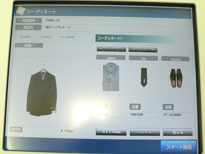 顧客に提供するスーツのコーディネート情報。