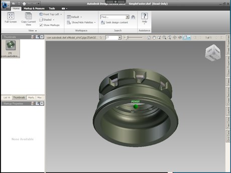 「Autodesk Design Review」で3Dオブジェクトを回転させているところ。タップしてから回転が始まるまでに若干のタイムラグはあるものの、iPadの操作性を利用できる