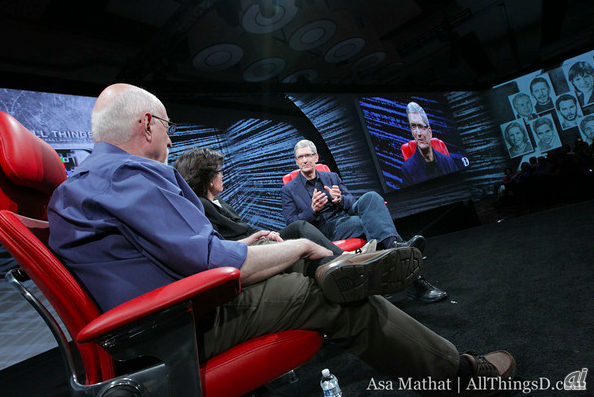 アップルのティム・クックCEOは、大観衆の前でATD（WSJ）のベテランジャーナリスト、モスバーグとスウィッシャーの両氏からインタビューを受けた。