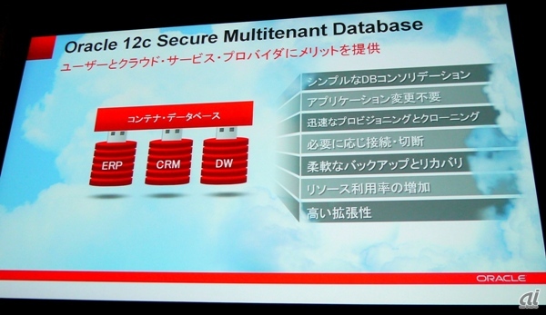 Ellison氏はデータベースの新版となる「Oracle Database 12c」は30日以内に出荷することを示した