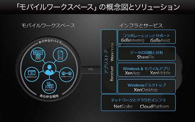 Windowsアプリケーションの仮想化はもちろん、モバイルアプリの提供、デスクトップ仮想化、データ共有など幅広いソリューション領域をカバーしている