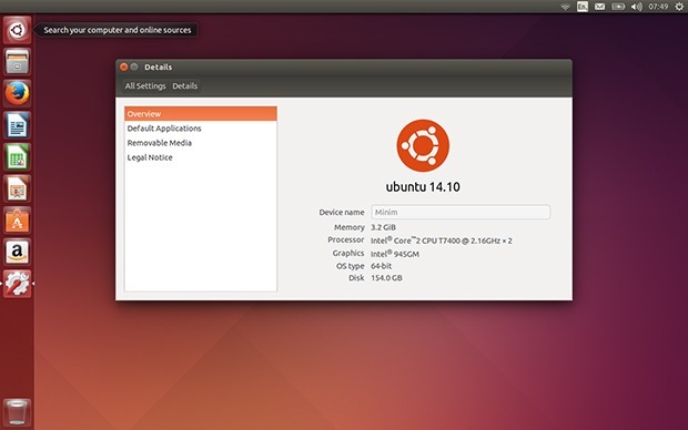 デスクトップ向け「Ubuntu 14.10 Beta 1」。過去のリリースに酷似している。