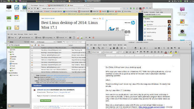 Linuxデスクトップ

　筆者のLinux PCで、「Windows」がなければできないことなど何もない。本当に、それほど単純明快なのである。

　筆者は自分の「Linux Mint 17.1」で、「Crossover」を利用してWindows向けのゲームをプレーし、「Steam」が提供するタイトルを多く含む膨大な数のネイティブゲームをプレーしている。さらに、あらゆるFUD（恐怖、不安、疑念）戦略が試みられているにもかかわらず、これまでに感染したデスクトップLinux向けウイルスは1つもないので、アンチウイルスソフトウェアに頭を悩ませる必要もない。

　本題に入ろう。本記事では、筆者が毎日、仕事を遂行し、友人と連絡を取り合うために利用している6つのアプリケーションを紹介する。Windows版しか提供されていない特定のプログラムを利用している人以外は、筆者と同じように、これら6つのプログラムで日々のニーズをすべて満たせるのではないだろうか。
