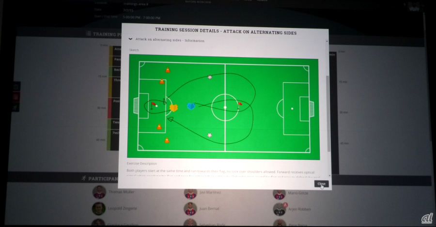 Sports One for Soccerでは、試合の反省やサイドチェンジなどの戦術を共有するための機能も持つ