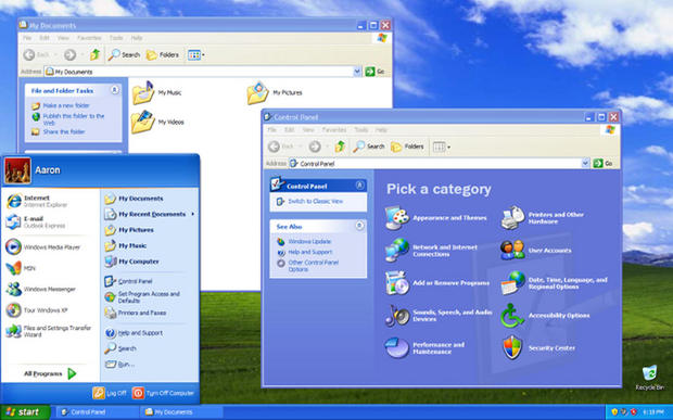 Windows XP
（2001年10月25日リリース）

　NTベースのWindows XPはビジネス向けのWindows 2000とコンシューマー向けのWindows Meの後継OSで、当初は「Windows XP Professional」と「Windows XP Home Edition」が発売された。いくつかの「Service Pack」を経たXP（「eXPerience」を表す）はMicrosoftの歴史上最も成功したWindowsリリースの1つになった。この息の長いOSのサポート延長は2014年4月8日にようやく終了した。発売から12年半という異例の長さだった。

　XPのユーザーインターフェースには、2列で構成される新しいStartメニュー、タスクバーのタスク結合機能のサポート、タスクバーのロック機能などの改善が施され、それらはすべて新しいデフォルトのビジュアルスタイル「Luna」で表示された。