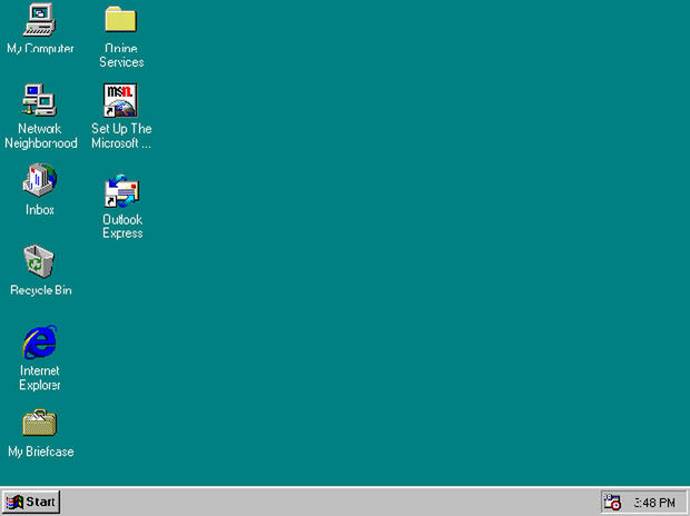 Windows 95
（1995年8月24日リリース）

　The Rolling Stonesの楽曲「Start Me Up」を含む積極的なマーケティングを経て発売された「Windows 95」は、コンシューマー向けの32ビット／16ビットハイブリッドOSで、刷新されたユーザーインターフェース、プラグアンドプレイによる自動デバイス検出および構成などの最新機能を備えていた。

　Windows 95のUIでは、「Start」ボタンとメニュー（マーケティングでStart Me Upが使用されたのはこのため）、タスクバーとシステムトレイ（または通知領域）、ウィンドウの最大化、最小化、および閉じるボタンなど、その後長年にわたって使われている機能が初めて登場した。Windows 95の起動音はBrian Enoによるもので、皮肉にも「Mac」で作曲された。