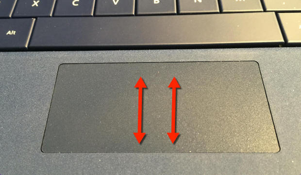 2本指で上下にスクロール
　ウィンドウ内でスクロールすることは多い。この昔ながらのジェスチャーは「Windows 10」でも有効だ。