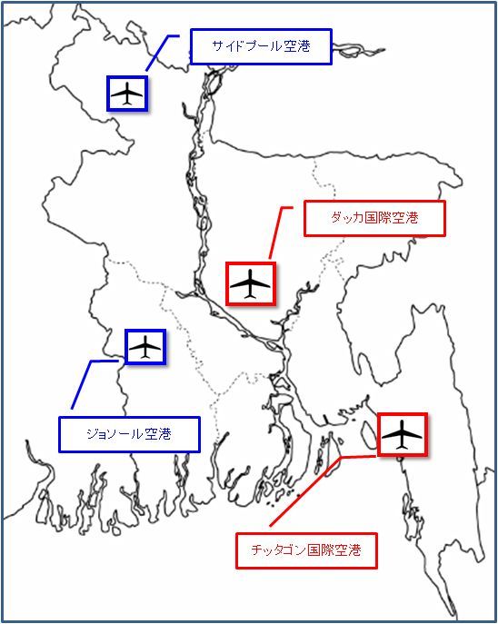 バングラデシュの主要4空港（NEC提供）