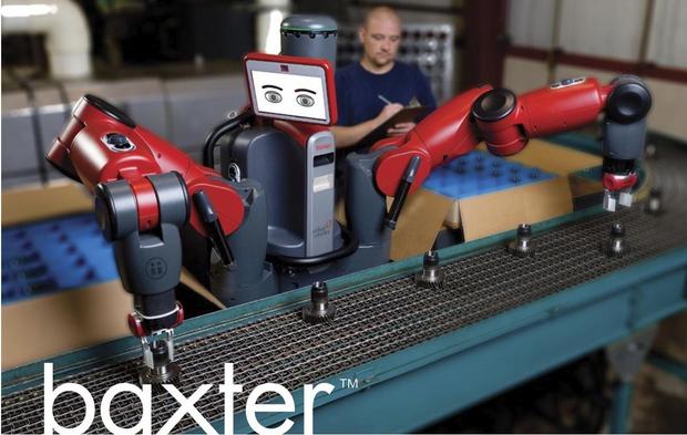 Rethink Robotics Baxter

　「Baxter」は、柔軟なファクトリーオートメーションを実現するためのハードルを下げる、人間との協調作業のために作られた愛らしいロボットだ。Baxterでは、ROS（Robot Operating System）とLinuxが使用されている。高度な経路計画と次世代の力センサのおかげで、人間を危険にさらすことなく、一緒に作業することができる。