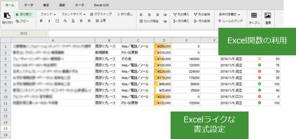 Excel関数を利用できたり、条件付き書式のUI（データバーなど）を利用できる（画面は開発中のもの）（グレープシティ提供）