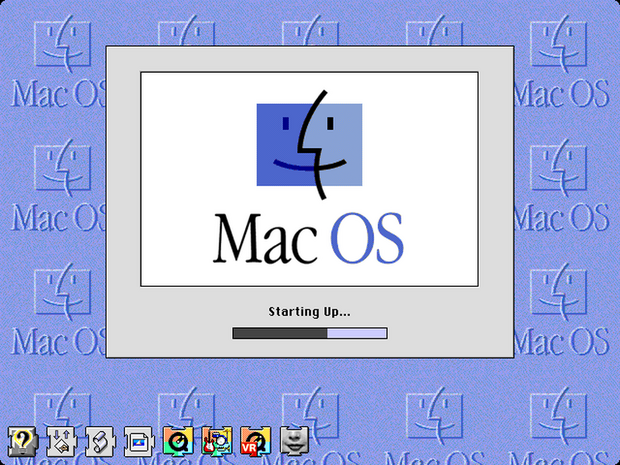 Mac OS System 1.0（1984年）

　「Mac OS System 1.0」は初代「Macintosh」向けのOSで、1984年1月24日にリリースされている。

　このデスクトップベースのOSが、有名な「Happy Mac」アイコンを初めて採用した。