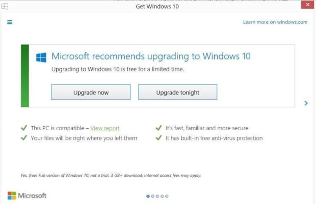 以前の「Windows 10を入手する」プロンプト