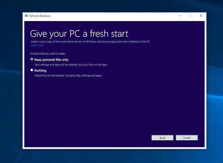 システムを「リフレッシュ」して新しい「Windows 10」をインストールするツール