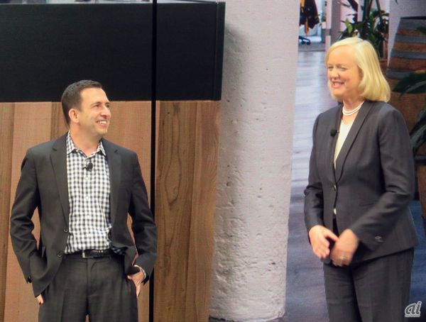 左からDockerの最高経営責任者（CEO） Ben Golub氏、HPEのCEO Meg Whitman氏