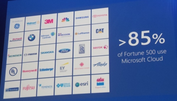 Fortune 500の85％の企業がMicrosoft Cloudを使っていると訴求する。