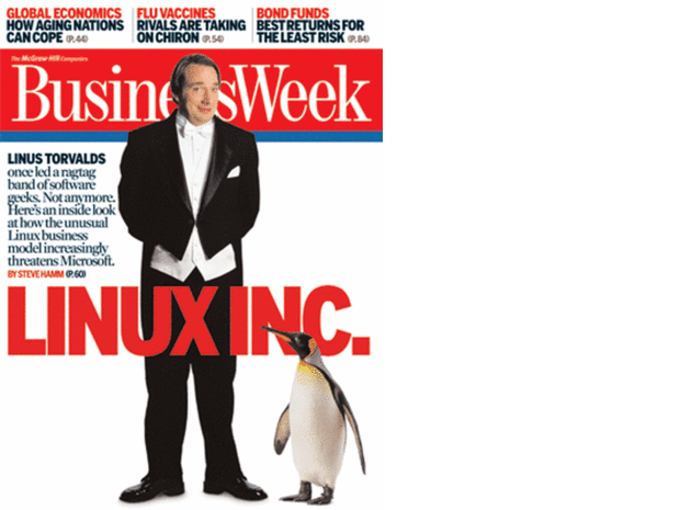 大企業で進むLinuxの導入

　2005年：ビジネスとしてのLinuxの成功を疑う声は、Linus Torvalds氏がBusinessWeek誌の表紙を飾ったことで一蹴された。その表紙には「Linux Inc.」という文字が踊っていた。そして今日では、Linuxを稼働させていない主要な大企業を見つけることは難しくなっているだろう。
