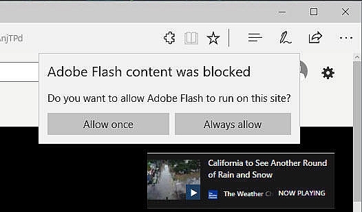 Creators Update以降、Microsoft EdgeではほとんどのFlashコンテンツがデフォルトでブロックされる