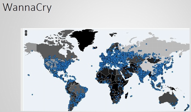 WannaCryは、拡散手法の流出から1カ月で世界に感染が広がった（出典：FireEye）''