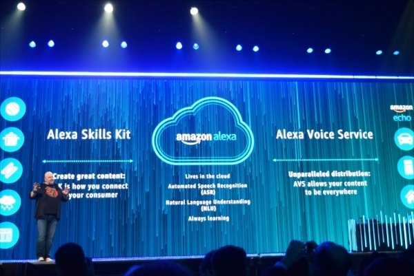 音声サービス「Alexa」を中心に、企業だけでなく個人も簡単にボイス機能である「Skill」を構築できるとする。