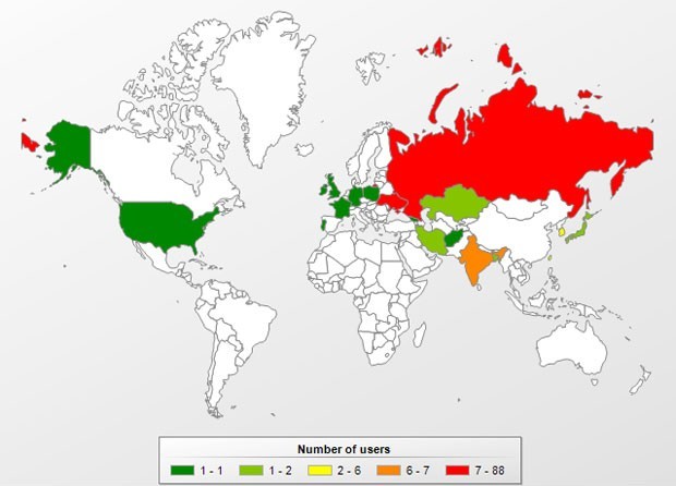 偽Androidアプリによる各国での被害状況（出典：Kaspersky）