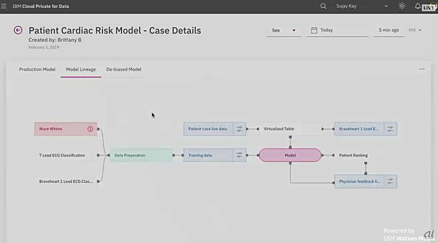 Model Lineageではデータの流れなどを確認できる。