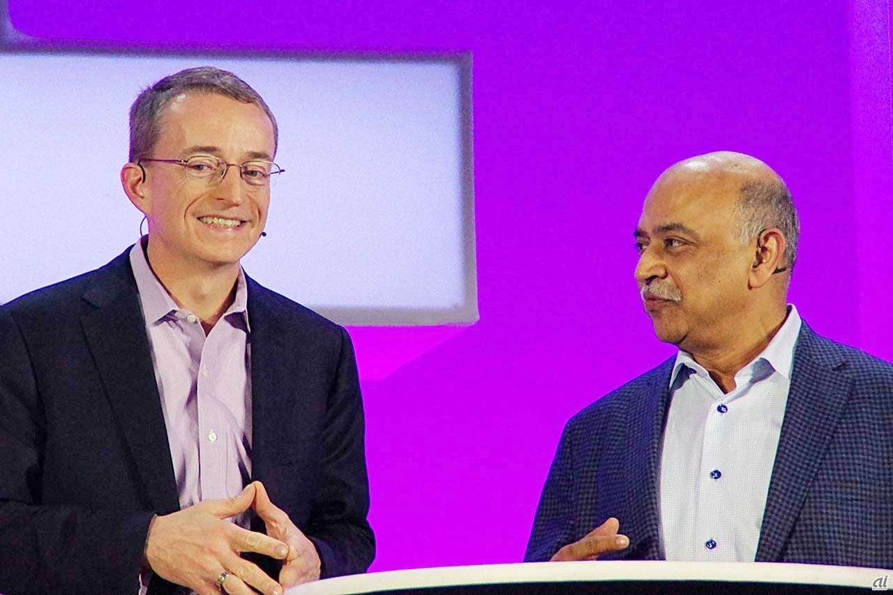 Think 2019にゲスト登壇したVMware CEOのPat Gelsinger氏（左）。IBMとの良好な関係をアピールした。