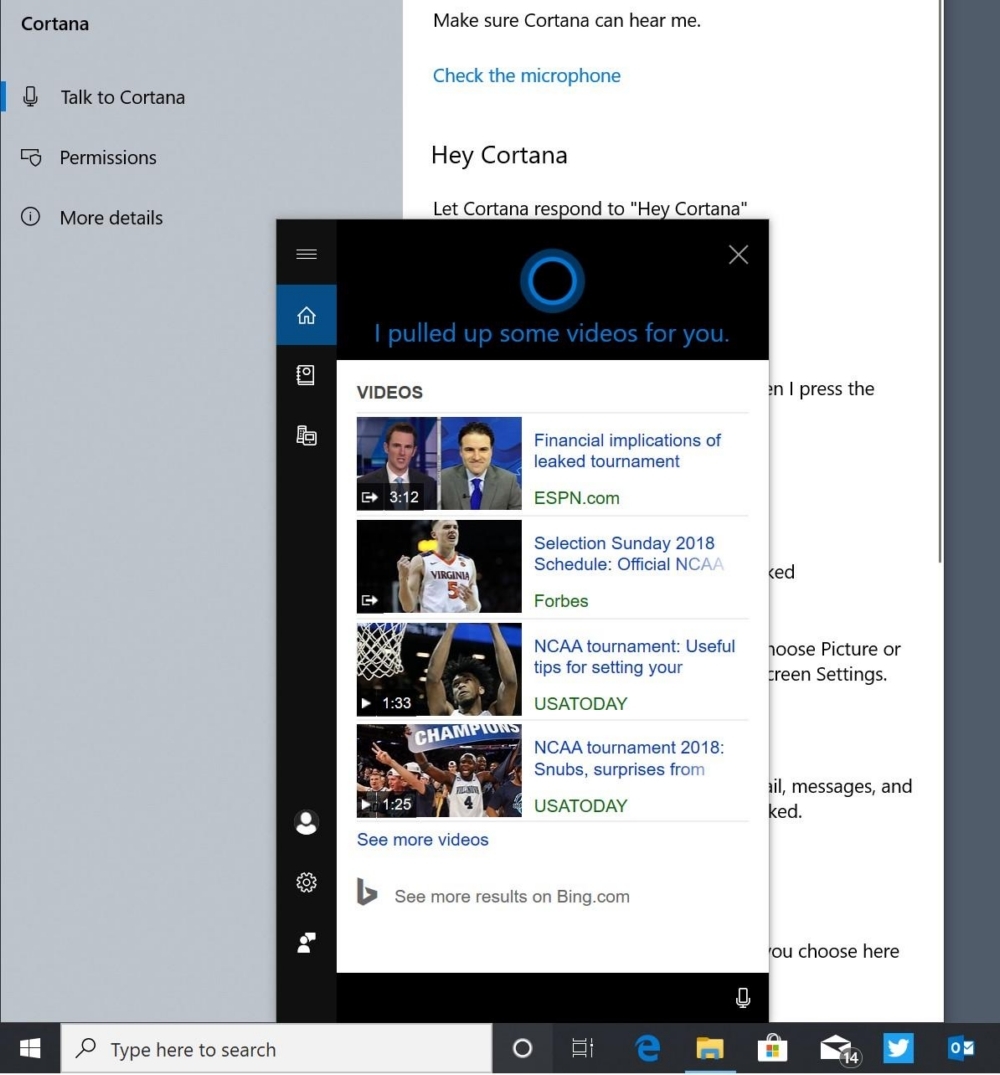 Cortanaが検索ボックスから独立

　Cortanaと検索は1つの機能にまとめられていたが、バージョン1903では、Cortanaと検索は分離され、別々にアクセスできるようになる。Cortanaはタスクバーから削除することもできる。