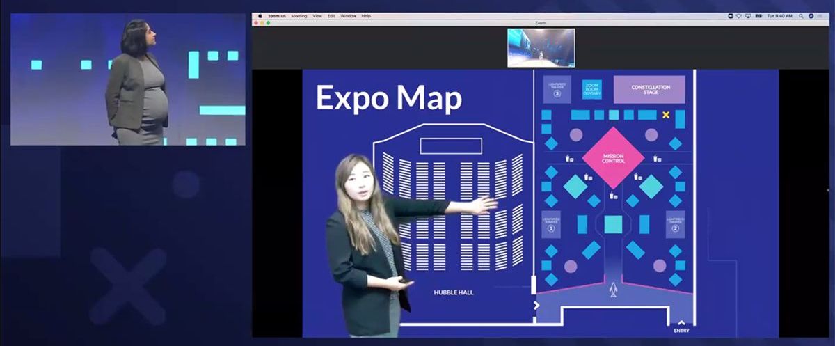 スライド内に女性が入り込んで資料を直接説明するImmersive PowerPoint共有機能