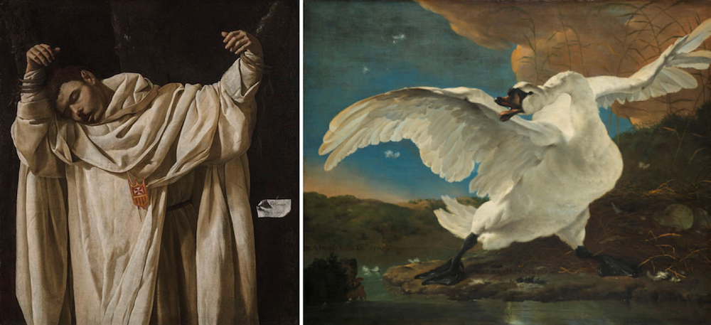 フランシスコ・デ・スルバランの「聖セラピオン」とヤン・アセリンの「威嚇する白鳥」
