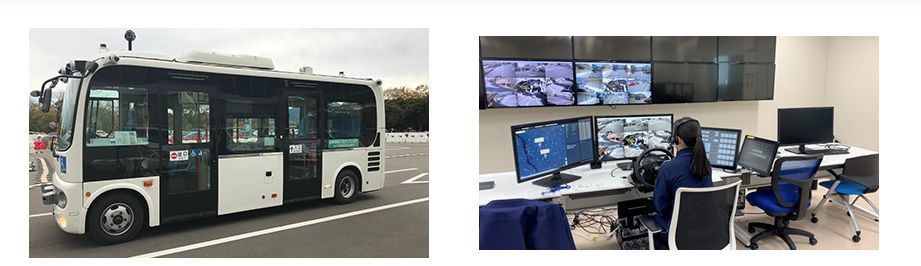使用予定の実証用車両（左）とCRANTS内の遠隔管制室（右）（報道発表社：NEC）