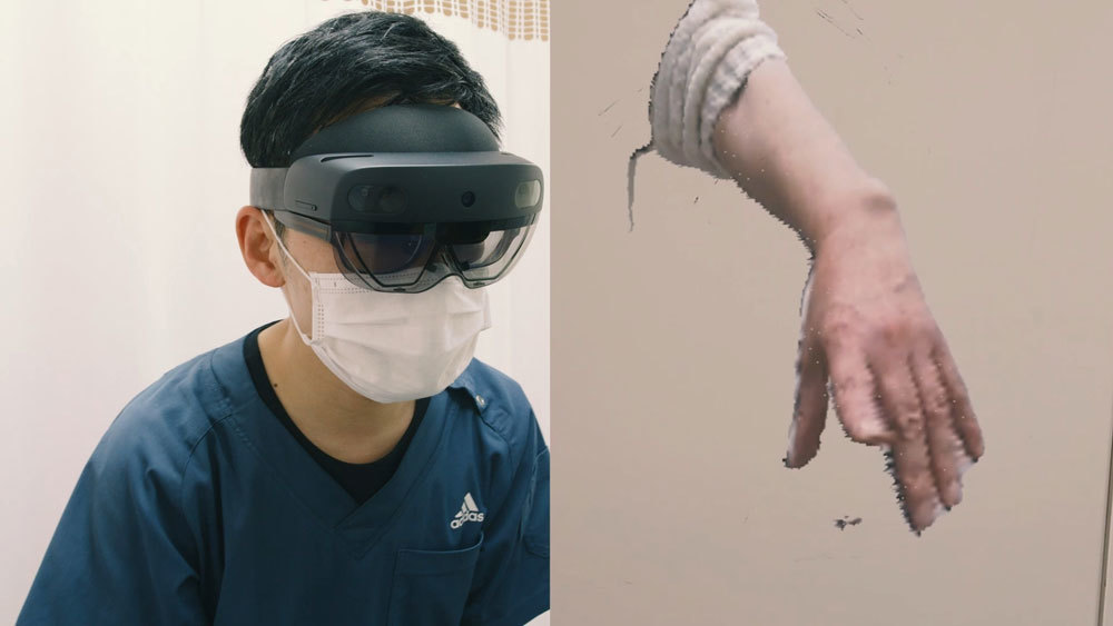 Microsoft HoloLens 2を装着した長崎大学病院専門医の眼前に映し出される映像