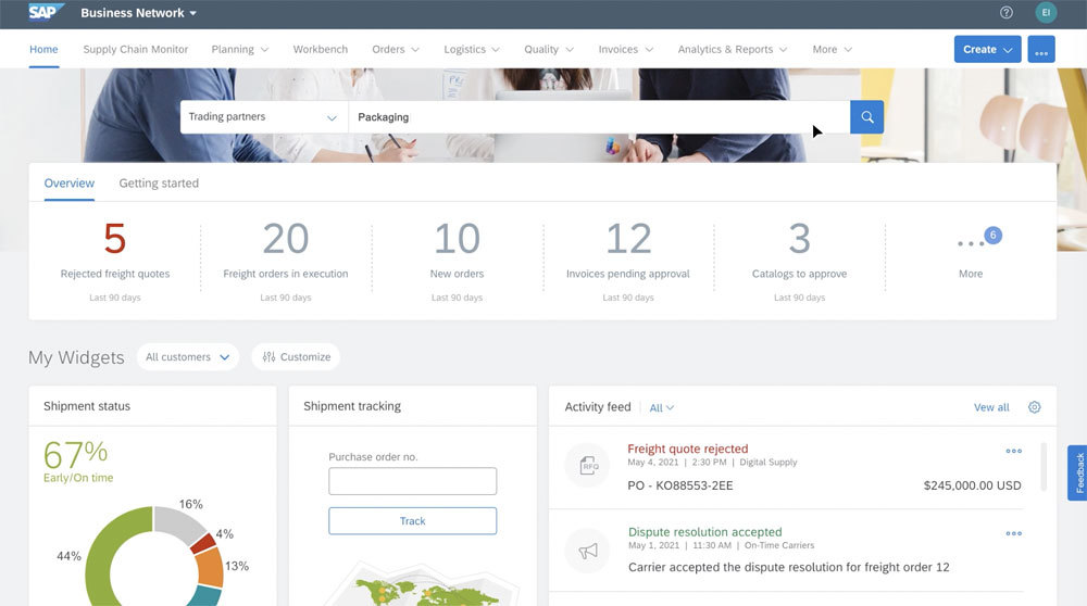 「SAP Business Network」のダッシュボード