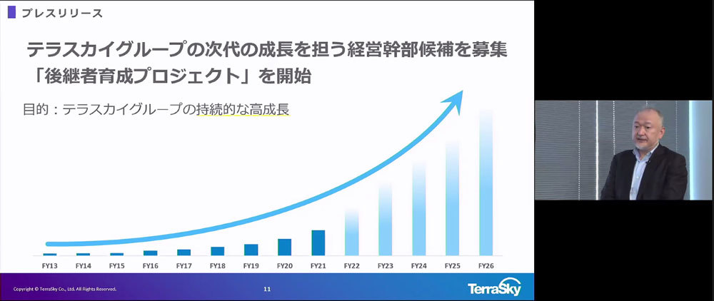 後継者育成プロジェクト」を説明する佐藤秀哉社長。同氏の退任を前提としたプロジェクトではないとしている