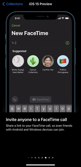 iOS 15プレビュー

　FaceTime通話への参加を依頼する
